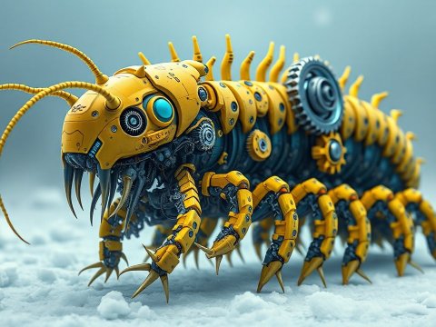 Hyper-Realistic Mechanical Centipede in Snow