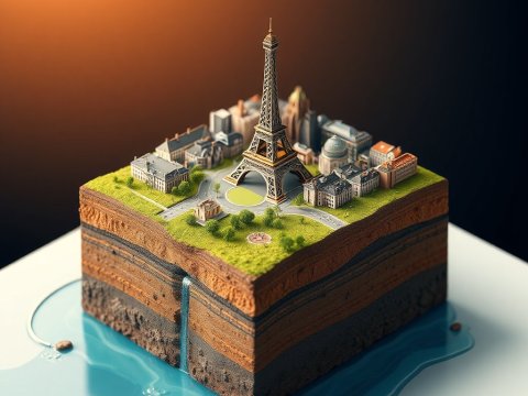 Hyper Realistic Miniature Paris Diorama with Eiffel Tower