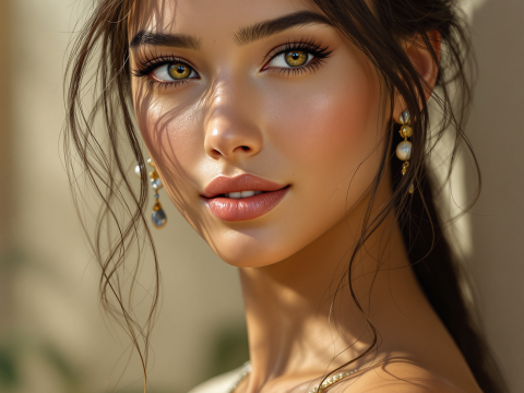 Hyper Realistic Portrait of a Young Woman with Golden Eyes