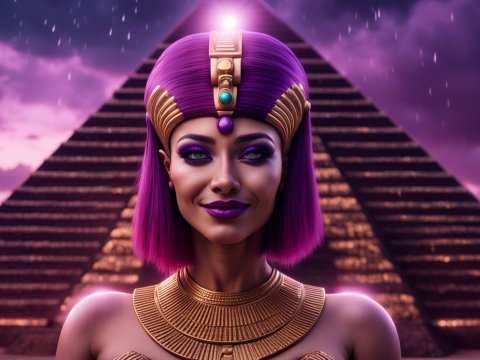 Hyper Realistic Portrait of Egyptian Queen with Purple Hair
