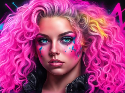Hyper Realistic Portrait of Woman with Vibrant Pink Hair