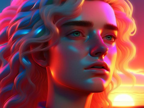 Hyper Realistic Vaporwave Portrait at Sunset