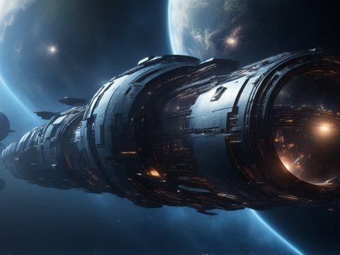 Hyperrealistic Alien Spaceship in Deep Space