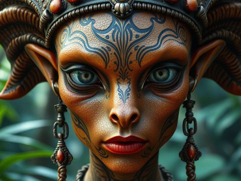 Hyperrealistic Portrait of a Mystical Tribal Alien Woman