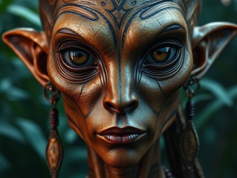 Hyperrealistic Portrait of an Alien Tribal Figure