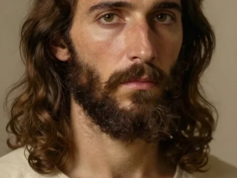 Hyperrealistic Portrait of Jesus with Long Hair and Beard