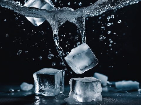 Ice Cubes Splashing in Water with Dark Background