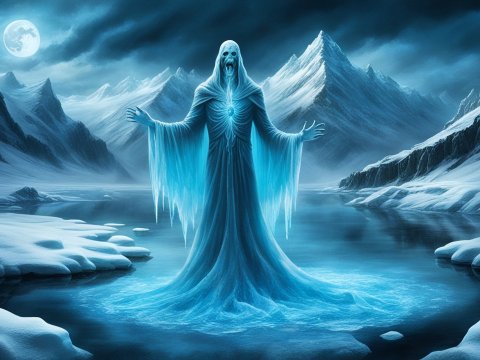 Ice Ghost Undead Spirit in Frozen Mountain Lake