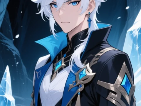 Ice-themed Anime Character with White Hair and Blue Eyes