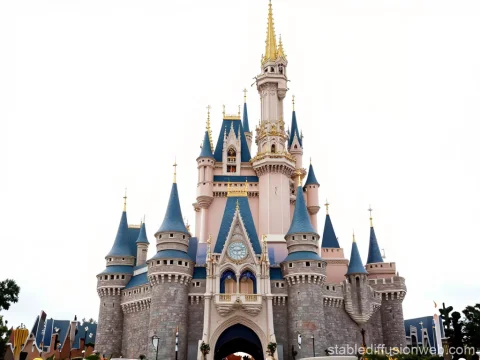Iconic Cinderella Castle with Blue Spires and Golden Accents