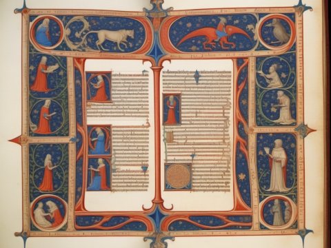 Illuminated Medieval Manuscript Page with Ornate Borders