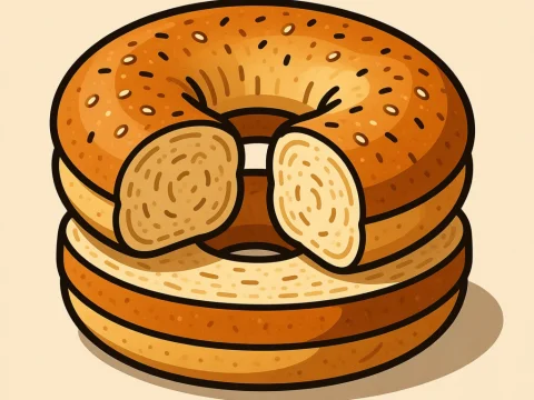 Illustrated Bagel with Half Slice on Top