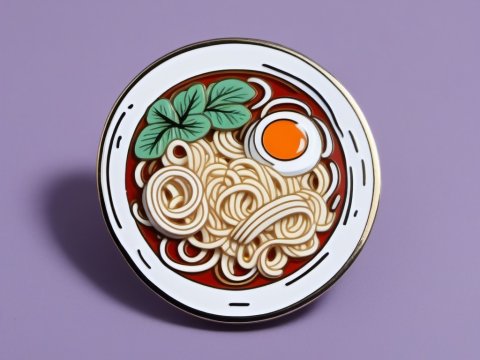Illustrated Bowl of Ramen with Egg and Greens