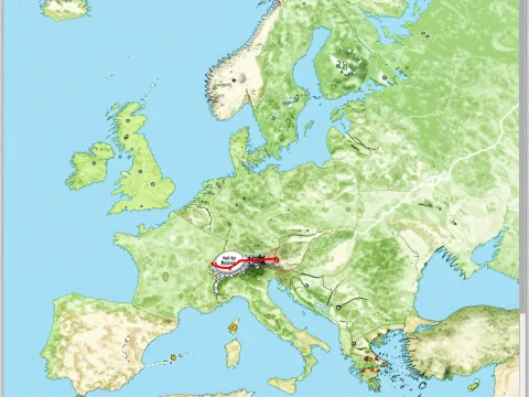 Illustrated Map of Europe with Highlighted Route