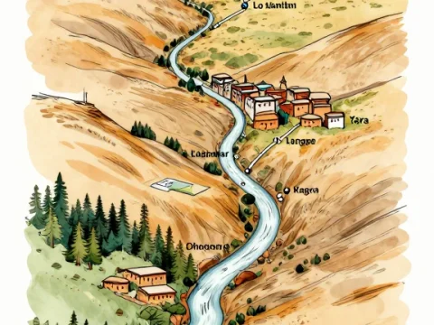 Illustrated Map of Mustang Valley with Mountain Landscape