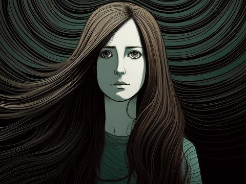 Illustrated Portrait of a Woman with Flowing Hair