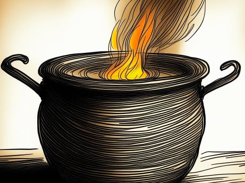 Illustrated Pot with Flames Rising