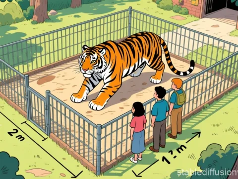 Illustrated Tiger Enclosure with Visitors