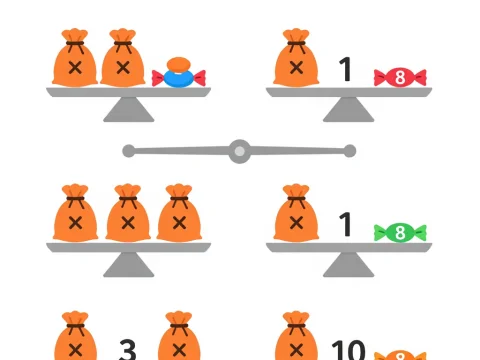 Illustration Explaining the Balance of Equations with Bags and Candies