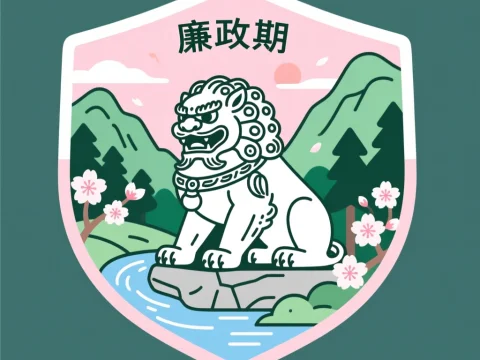 Illustration of a Chinese Guardian Lion in a Scenic Landscape