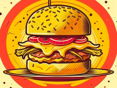 Illustration of a Tasty Cheeseburger on a Plate