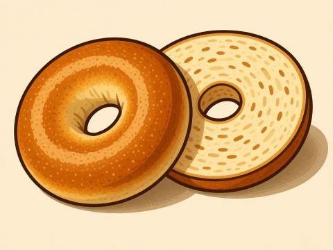 Illustration of a Whole and Halved Bagel