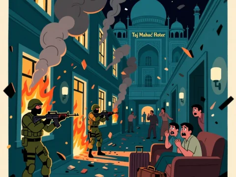 Illustration of Armed Conflict at Taj Mahal Palace Hotel