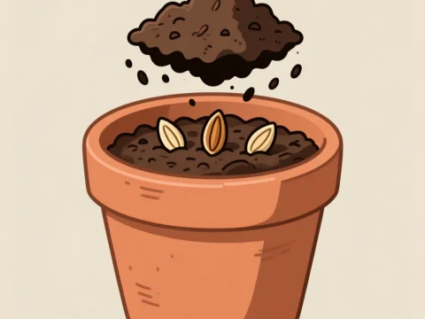 Illustration of Seeds Planting in Terracotta Pot