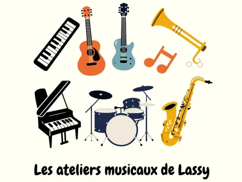 Illustration of Various Musical Instruments for Les ateliers musicaux de Lassy