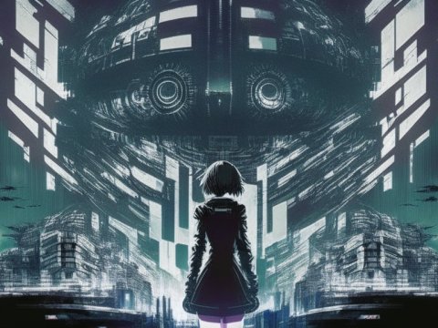 Imposing Dystopian Encounter with a Giant Mechanical Entity