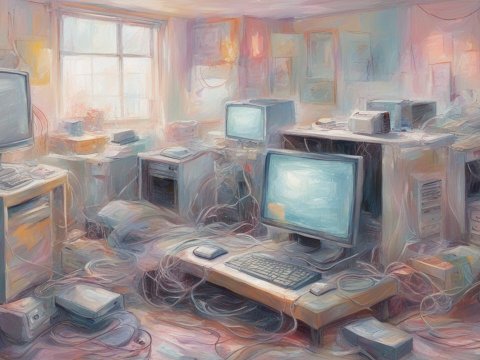 Impressionist Pastel Office with Vintage Computers