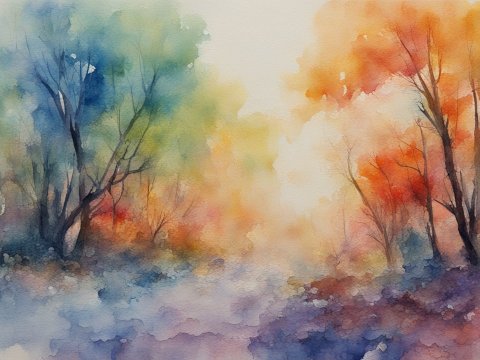 Impressionist Watercolor Forest Landscape
