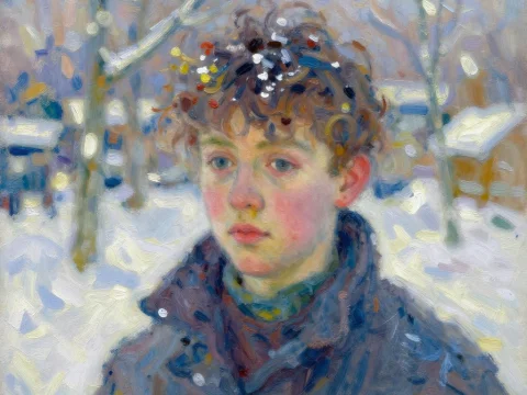 Impressionist Winter Portrait of a Young Man