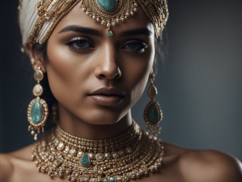 Incredibly Detailed Portrait of a Woman in Ornate Jewelry