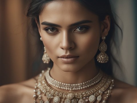 Incredibly Detailed Portrait of a Woman with Elegant Jewelry
