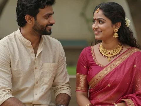 Indian Couple Sharing a Warm Moment in Traditional Attire