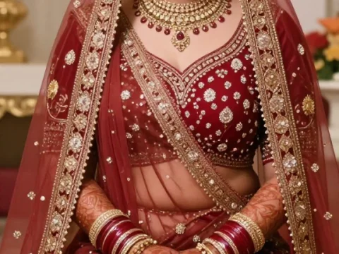Indian Muslim Bride in Traditional Red Bridal Attire