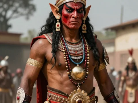 Indian Warrior in Traditional Fiery Costume