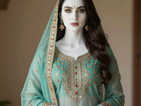 Indian Woman in Traditional Embroidered Attire