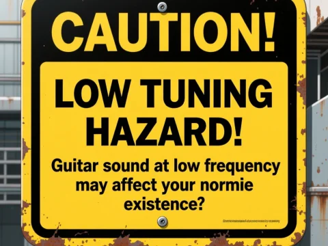 Industrial Caution Sign Warning of Low Guitar Tuning Hazard