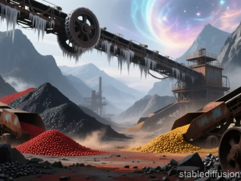 Industrial Ore Yard with Colorful Mineral Piles in Mountainous Landscape