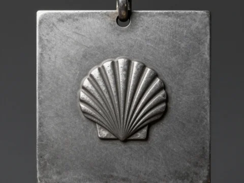 Industrial Steel Medallion Pendant with Shell Emblem