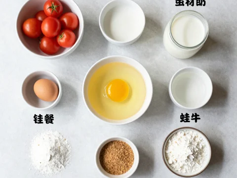 Ingredients for a Fresh Tomato Dish with Egg and Dairy