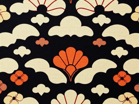 Innovative Japanese Floral Pattern in Black and Orange