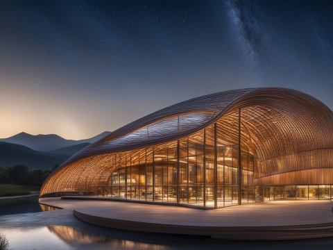 Inspirational Modern Curved Wooden Building at Night