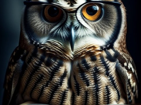 Intellectual Owl Wearing Glasses Reading a Book