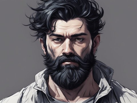 Intense Bearded Man Portrait Illustration