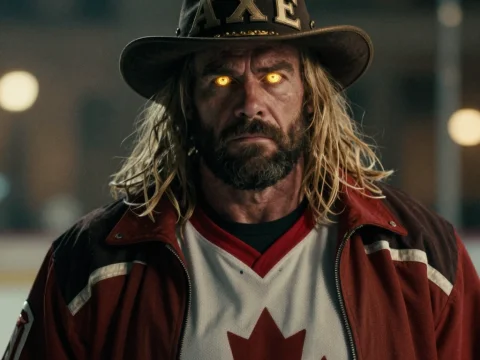 Intense Canadian Lumberjack with Glowing Eyes