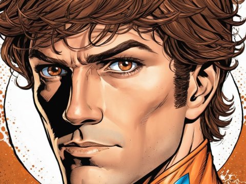 Intense Close-Up of a Male Comic Book Hero