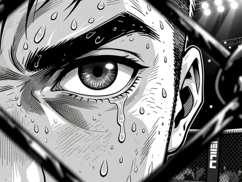 Intense Close-Up of MMA Fighter's Eye in Cage